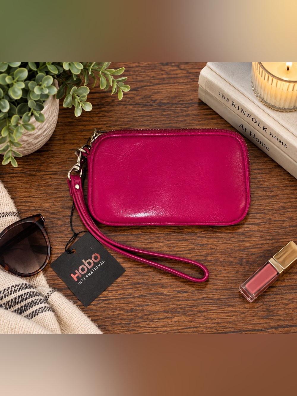HOBO International Fuchsia Pink Leather Wristlet – Brand New With Tags